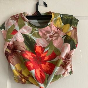 Aerie Pink and Red Crop Polo Swim Top